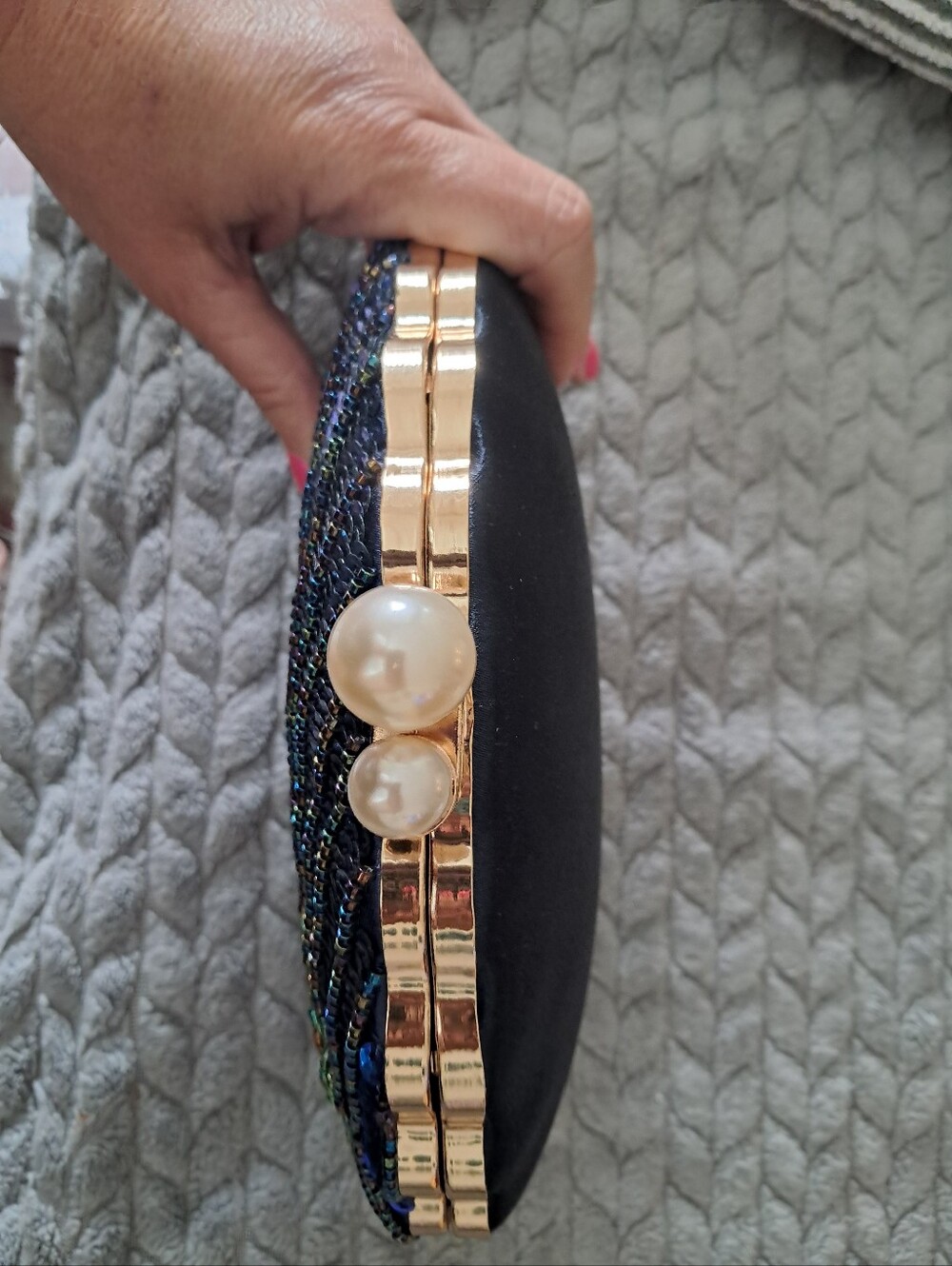 Blue Iridescent Sequin Peacock Clutch Bag - Picture 2 of 7